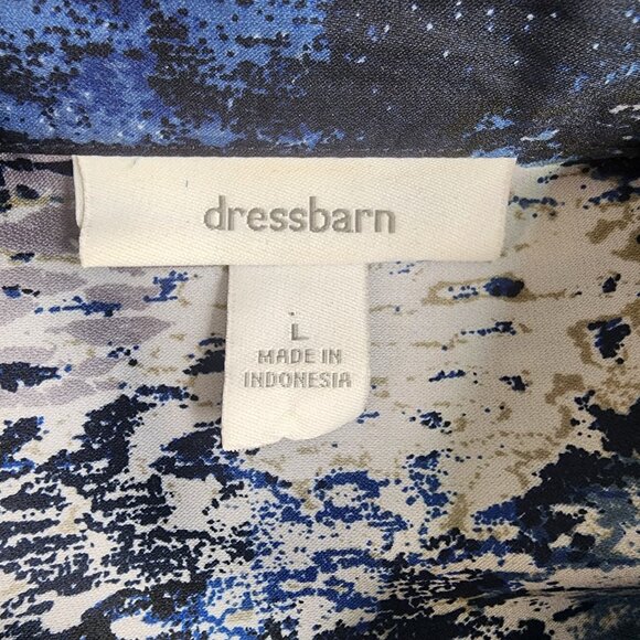 DressBarn Floral Button Up Womens Large L Blue White Pockets Stretch Wave Blouse - Picture 2 of 10